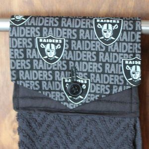 LAS VEGAS RAIDERS BLACK PRINT HANDMADE HANGING KITCHEN HAND TOWEL BLACK TOWEL